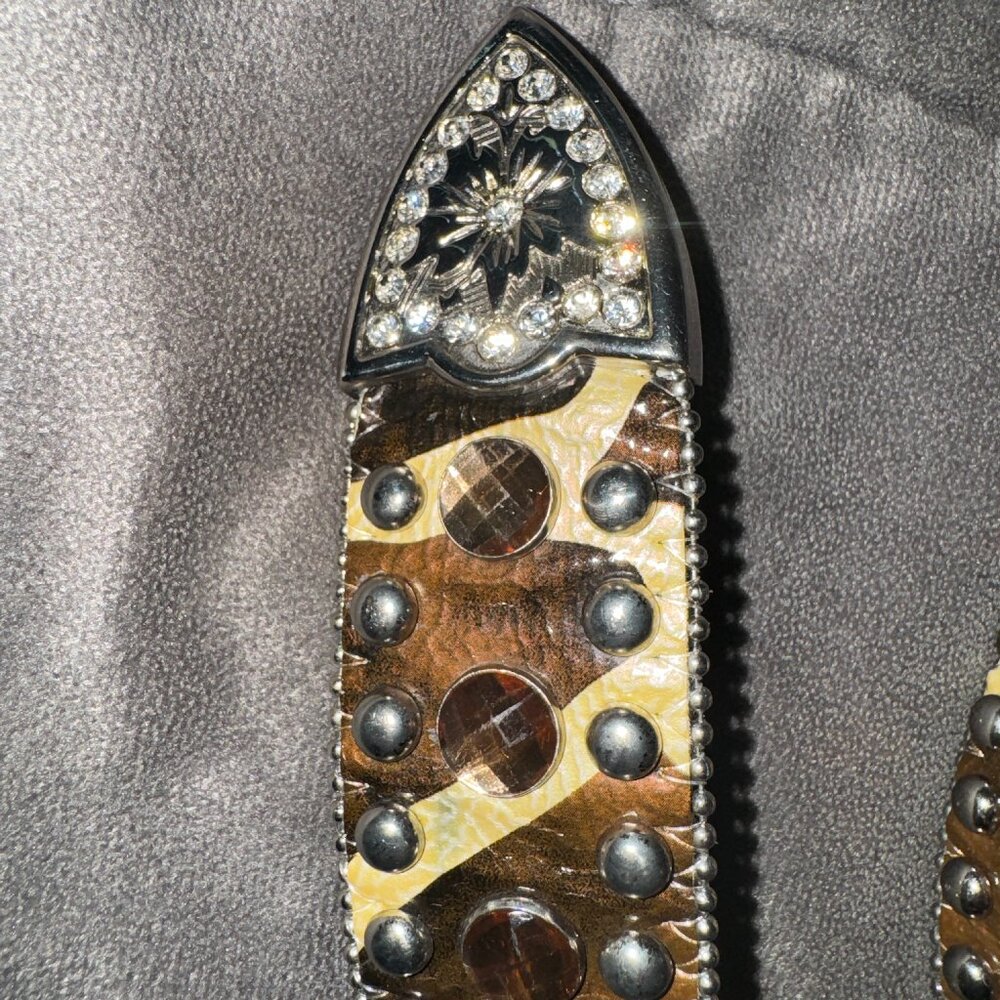 Nocona Leather Belt Women's Brown Leather Studded Rhinestone Western - Medium